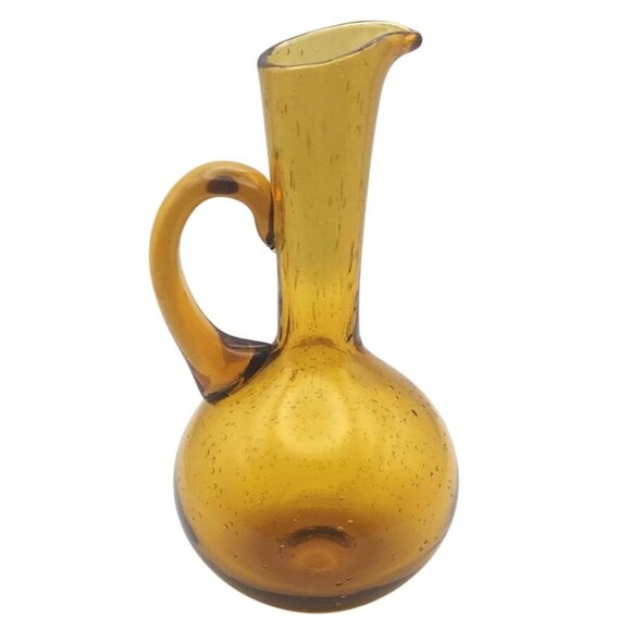 Vintage Hand Blown Amber Glass Cruet Pitcher w/ Air Bubbles Mid Century Modern - Picture 2 of 8